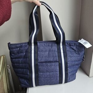 NWT Think Royln Denim Quilted Tote Bag with Strap